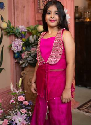 Pink plain silk Three Piece Co ord Set 1