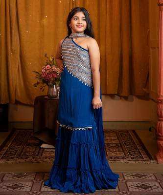 Blue plain chiffon three Piece co ord set 1