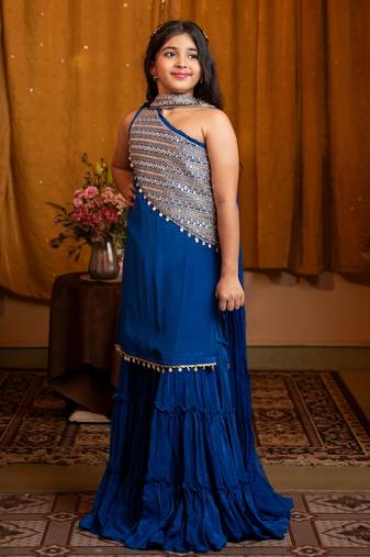 Blue plain chiffon three Piece co ord set