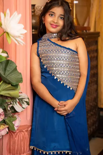 Blue plain chiffon three Piece co ord set
