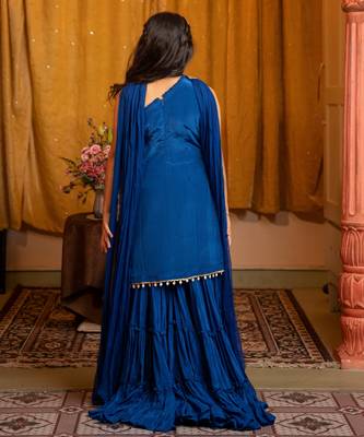 Blue plain chiffon three Piece co ord set 3