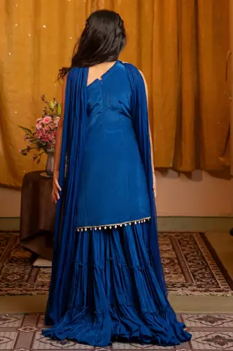 Blue plain chiffon three Piece co ord set
