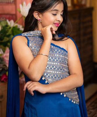 Blue plain chiffon three Piece co ord set 4