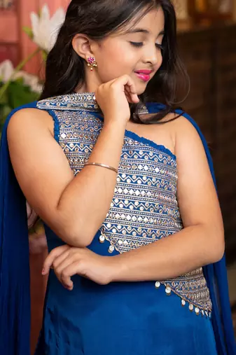 Blue plain chiffon three Piece co ord set