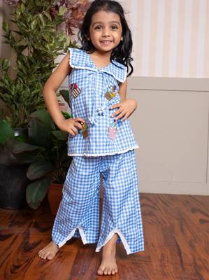 Blue plain cotton co ord set 1