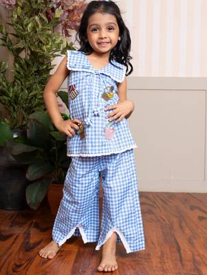 Blue plain cotton co ord set 2