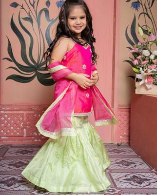 Pink & Green Embroidered silk sharara 1