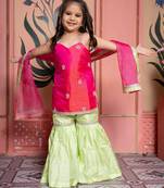 Pink & Green Embroidered silk sharara