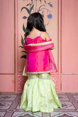 Pink & Green Embroidered silk sharara 4