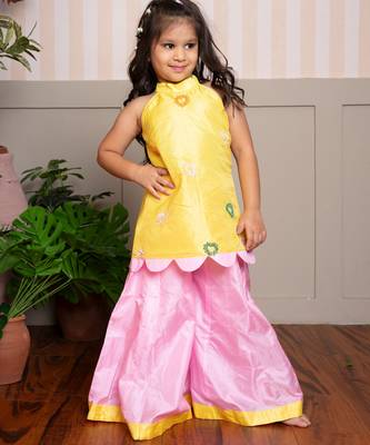 Yellow plain silk co ord set 1