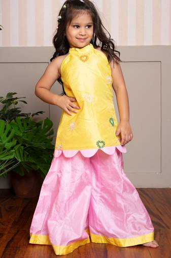 Yellow plain silk co ord set