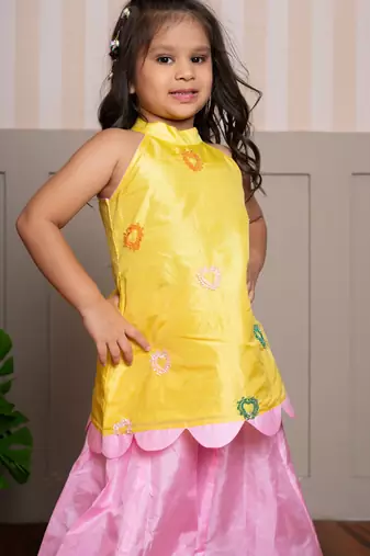 Yellow plain silk co ord set