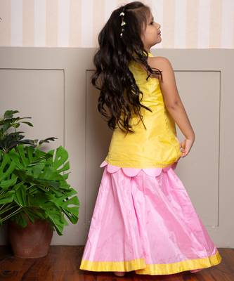 Yellow plain silk co ord set 3