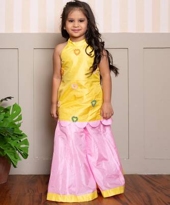 Yellow plain silk co ord set 4