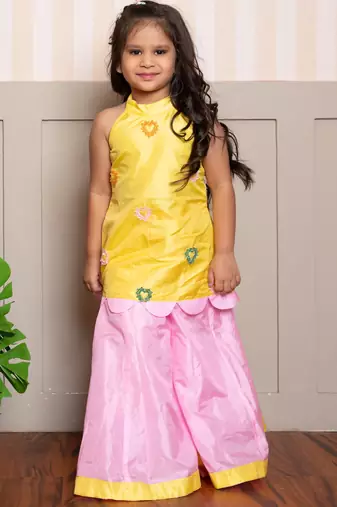 Yellow plain silk co ord set