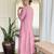 Light pink embroidery vichitra silk anarkali kurta pant set with dupatta