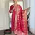 Pink embroidery chanderi silk straight kurta pant set with jacquard dupatta
