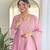 Light pink embroidery vichitra silk anarkali kurta pant set with dupatta