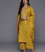 yellow embroidery viscose straight kurta set with dupatta
