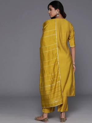 yellow embroidery viscose straight kurta set with dupatta 4