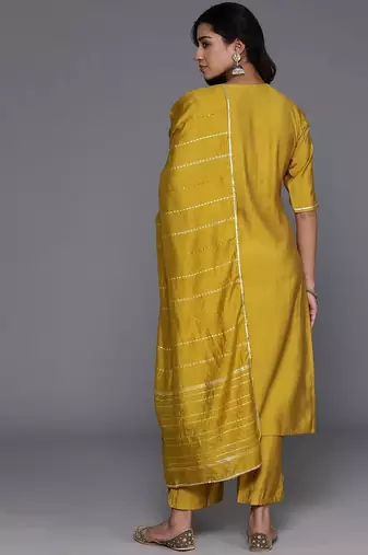 yellow embroidery viscose straight kurta set with dupatta