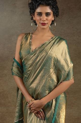 Green Jarkhan Diamond Work silk blend Saree