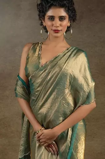 Green Jarkhan Diamond Work silk blend Saree