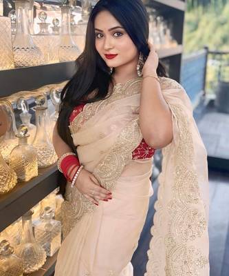 Cream sequin Zari Embroidered Nylon Organza Saree 2