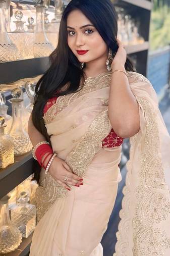 Cream sequin Zari Embroidered Nylon Organza Saree