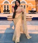 Cream sequin Zari Embroidered Nylon Organza Saree