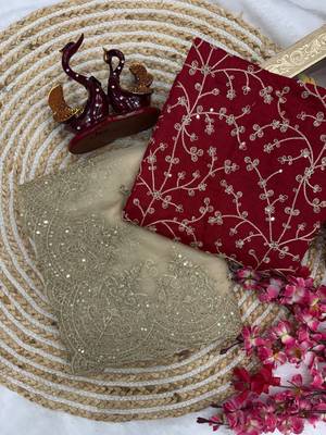 Cream sequin Zari Embroidered Nylon Organza Saree 4