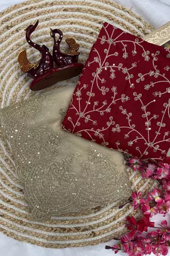 Cream sequin Zari Embroidered Nylon Organza Saree