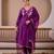 Flying flamingo purple silk hand embroidered suit set