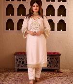 Sheeshmahal ivory chanderi silk hand embroidered suit set