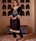 Sheeshmahal black  silk hand embroidered suit set