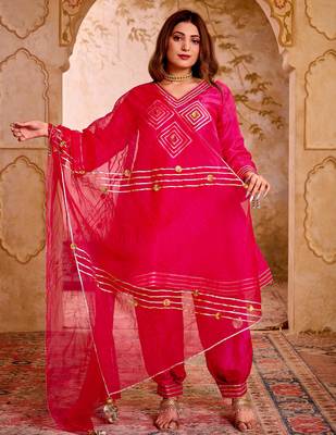 Pink silk suit with gota work 1