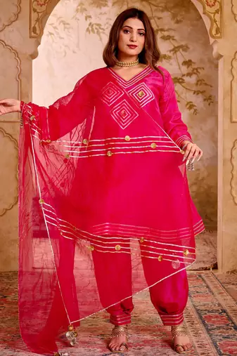Pink silk suit with gota work