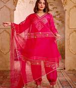 Pink silk suit with gota work