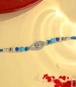 Blue thread evil eye rakhi with sparkling stones and beads