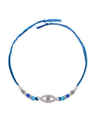 Blue thread evil eye rakhi with sparkling stones and beads 2
