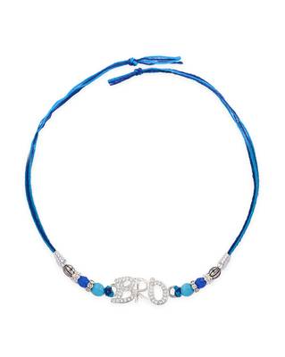 Blue thread bro letter rakhi with sparkling stones and beads 2