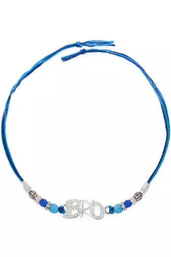 Blue thread bro letter rakhi with sparkling stones and beads