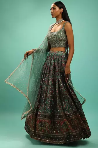 Charming Green Chinon Digital Print Designer Party Wear Lehenga Choli