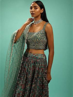 Charming Green Chinon Digital Print Designer Party Wear Lehenga Choli 3