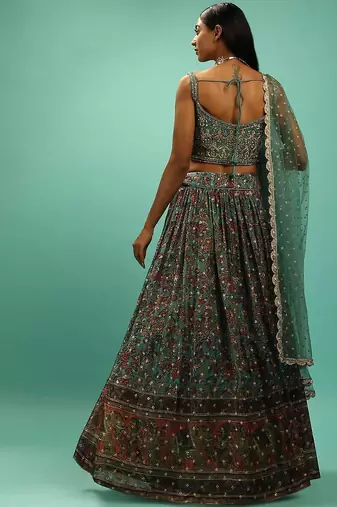 Charming Green Chinon Digital Print Designer Party Wear Lehenga Choli