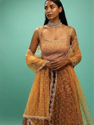 Awesome Yellow Chinon Digital Print Designer Reception Wear Lehenga 3