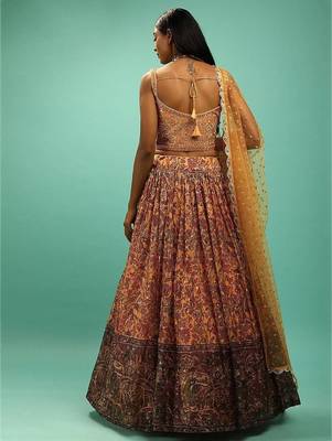Awesome Yellow Chinon Digital Print Designer Reception Wear Lehenga 4