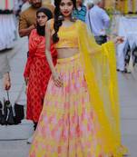Attractive Yellow Printed Organza Haldi Wear Lehenga Choli With Dupatta
