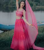 Stunning Pink Digital Printed Organza Engagement Wear Lehenga Choli