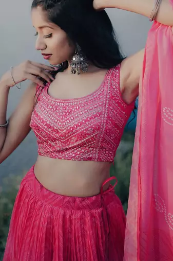 Stunning Pink Digital Printed Organza Engagement Wear Lehenga Choli